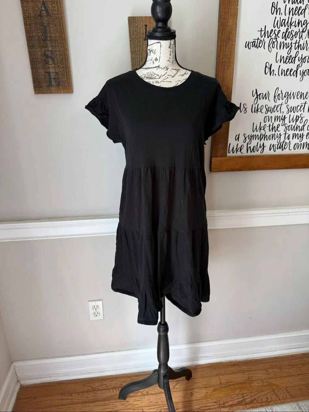 J. Crew Women’s Tiered Ruffle Cap Sleeve Cotton Mini Dress Black Size Small